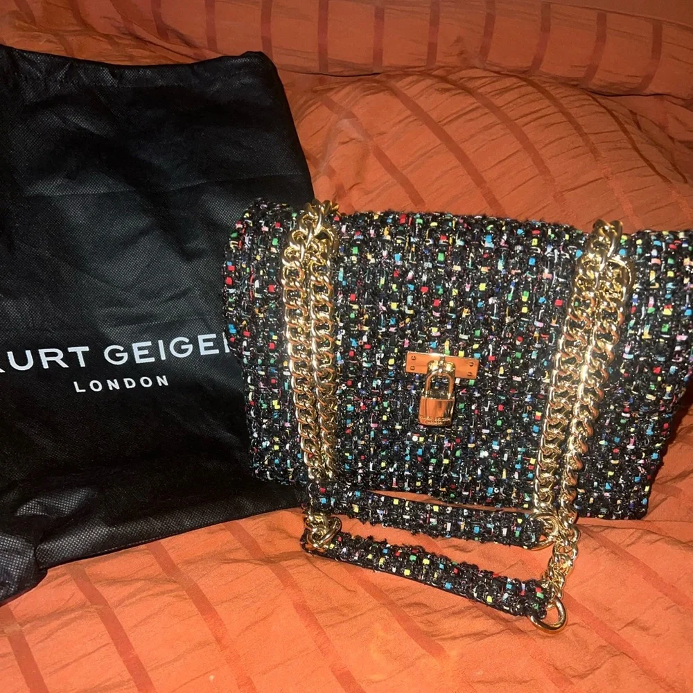 Kurt Geiger Black Multicolor Tweed Shoulder Bag - Picture 1 of 5